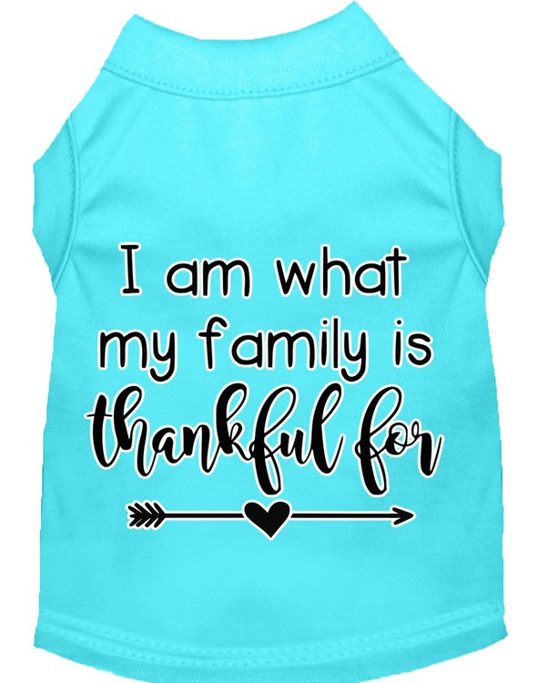 I Am What My Family is Thankful For Screen Print Dog Shirt Aqua Lg